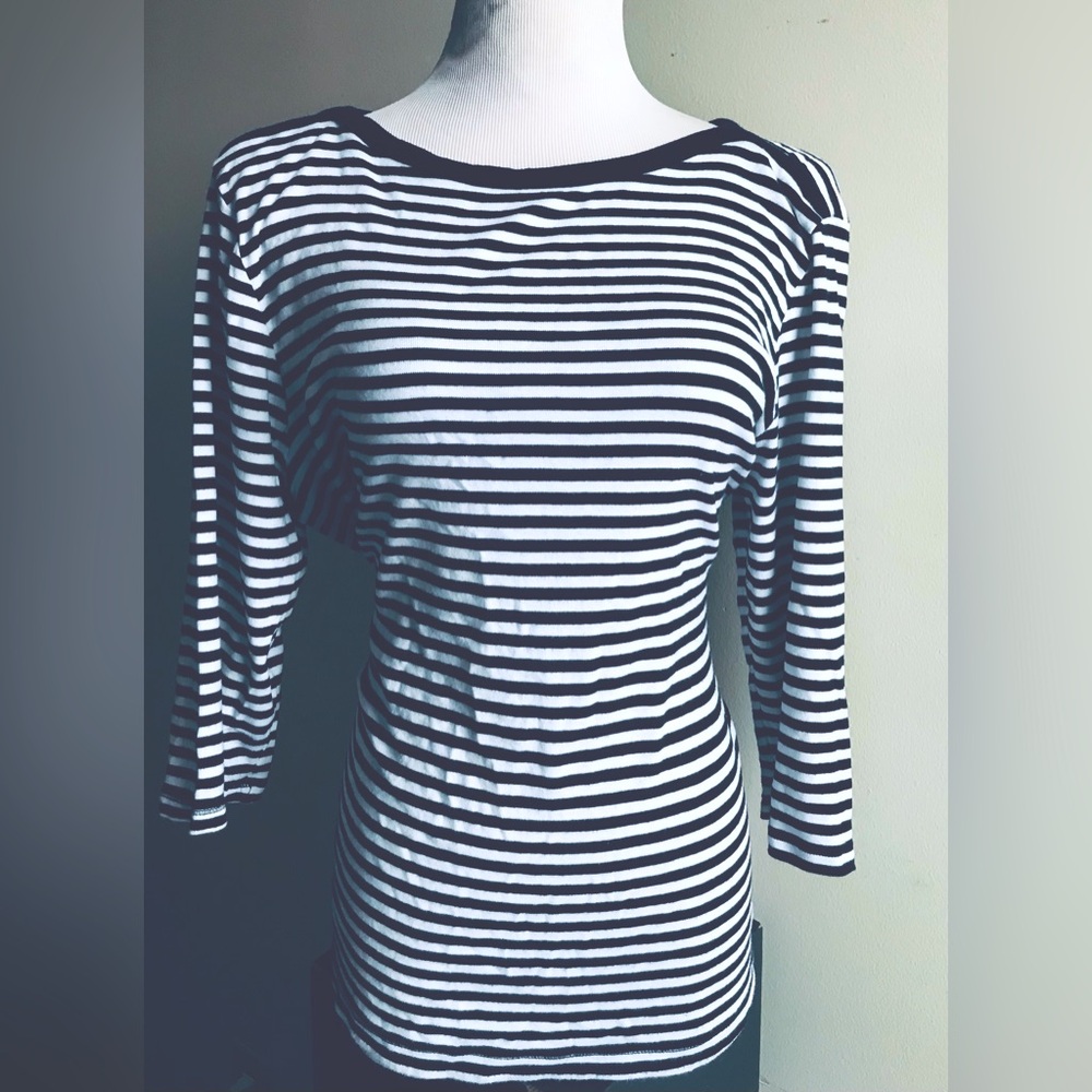 Style & Co Classic Black & white Striped 3/4 Sleeve Top
